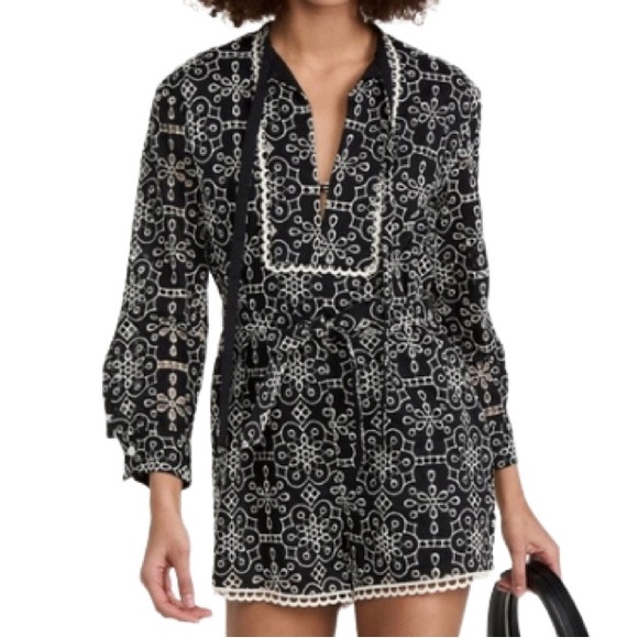 NWT Baum Und Pferdgarten Nixie Black and White Print Eyelet Romper - Sz 12